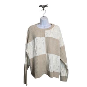 Altar'd State Ivory Mocha Cable Knit Sweater S